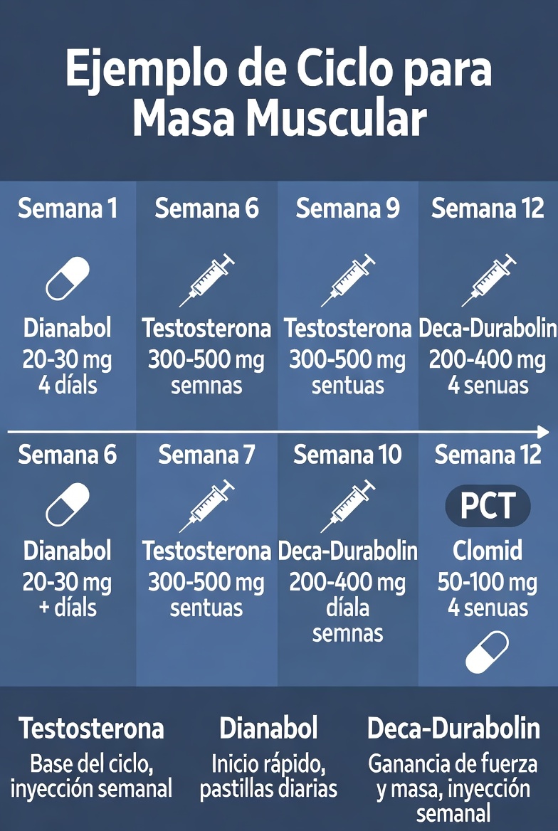 Ejemplo de ciclo de anabólicos para masa muscular 8-12 semanas
